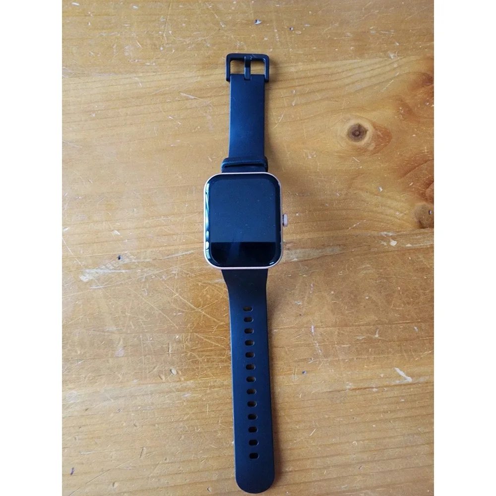 Smartwatch Model E22 Rose Gold Case Black Silicone Band Digital Watch As Is